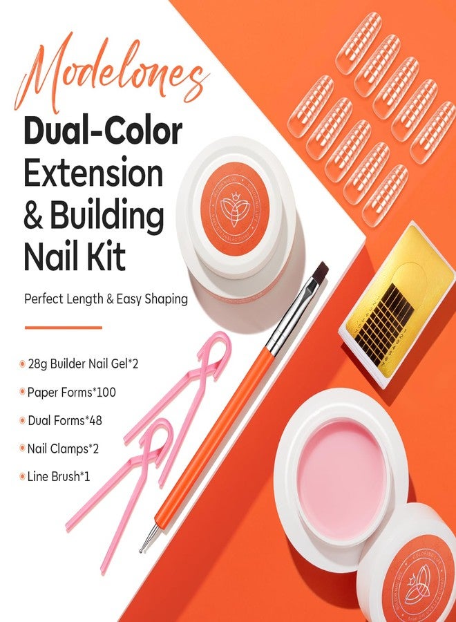 موديل ونز مجموعة بناء جل الأظافر من موديلونز، لونان، 10 في 1، جل صلب شفاف بلون نيود مع فرشاة مزدوجة الأطراف، مشابك أكريليك، 100 قطعة من قوالب الورق لتشكيل وتطويل الأظافر، معالجة بتقنية LED في الصالونات - Image 2